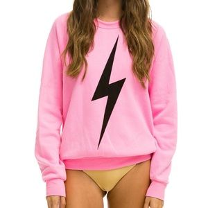 Aviator Nation Pink Lightweight bolt crew sweatshirt